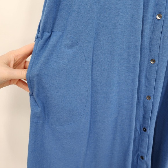 J Jill Swing Shirt Dress XS Button Down Sleeveless A Line Pima Cotton Modal Blue - Picture 8 of 12